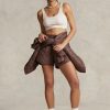 Braune, wasserabweisende, gesteppte Shorts mit Kordelzug für Damen von Ralph Lauren