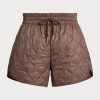 Braune, wasserabweisende, gesteppte Shorts mit Kordelzug für Damen von Ralph Lauren