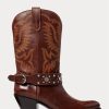 Braune Westernstiefel aus Kalbsleder mit Nieten von Ralph Lauren für Damen