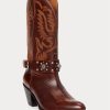 Braune Westernstiefel aus Kalbsleder mit Nieten von Ralph Lauren für Damen