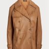 Braune Zweireihige Mäntel aus Nappaleder für Damen von Ralph Lauren