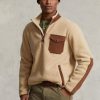Braunes Ralph Lauren Hybrid-Pullover-Sweatshirt mit Viertelreißverschluss für Herren