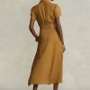 Braunes Ralph Lauren Leinen-Kurzkleid mit Gürtel für Damen
