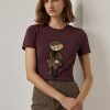 Burgunderrote Ralph Lauren Tweed Bear Baumwoll-T-Shirts für Damen