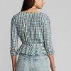 Creme / Blau Damen Ralph Lauren Gingham Voile Peplum Bluse Shirts