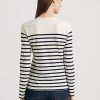 Creme / Marineblaue Langarm-T-Shirts aus Jersey mit Blumenmuster und Streifen von Ralph Lauren für Damen