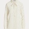 Creme / Marineblaue Ralph Lauren Crêpe-Hemden mit Polka-Dot-Krawatte für Damen