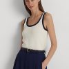 Creme / Marineblaue, zweifarbige, ärmellose Pullover aus Baumwollmischung für Damen von Ralph Lauren