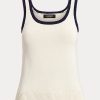 Creme / Marineblaue, zweifarbige, ärmellose Pullover aus Baumwollmischung für Damen von Ralph Lauren
