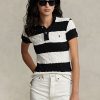 Creme / Schwarz Ralph Lauren Slim Fit Zopfmuster-Poloshirts für Damen