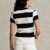 Creme / Schwarz Ralph Lauren Slim Fit Zopfmuster-Poloshirts für Damen
