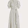 Creme/Schwarzes Ralph Lauren Kleid aus gestreifter Maulbeerseide für Damen