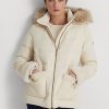 Cremefarbene Daunenmäntel mit Kunstpelzbesatz für Damen von Ralph Lauren