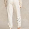 Cremefarbene Fleece-Jogginghose mit Ralph Lauren-Logo und Wellengrafik für Damen