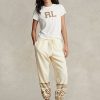 Cremefarbene Fleece-Jogginghose mit Schneeflockenmotiv von Ralph Lauren für Damen
