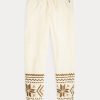 Cremefarbene Fleece-Jogginghose mit Schneeflockenmotiv von Ralph Lauren für Damen