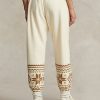 Cremefarbene Fleece-Jogginghose mit Schneeflockenmotiv von Ralph Lauren für Damen