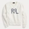 Cremefarbene French Terry-Sweatshirts mit Rundhalsausschnitt und Ralph Lauren-Logo für Damen