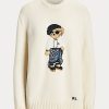 Cremefarbene Jersey-Pullover mit Sarong-Bär für Damen von Ralph Lauren