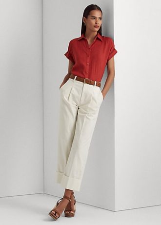 Cremefarbene Knöchelhose aus doppelseitiger Stretch-Baumwolle von Ralph Lauren für Damen