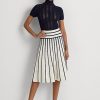 Cremefarbene/marinefarbene gestreifte Strick-Midiröcke von Ralph Lauren für Damen