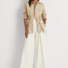 Cremefarbene, plissierte Crêpe-Hose mit weitem Bein von Ralph Lauren für Damen