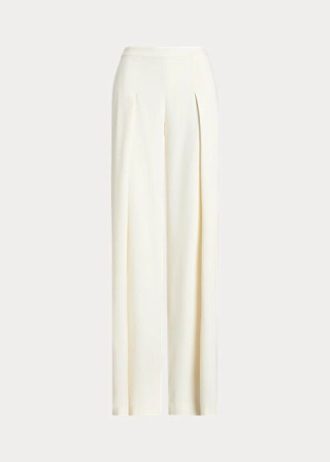 Cremefarbene, plissierte Crêpe-Hose mit weitem Bein von Ralph Lauren für Damen