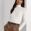 Cremefarbene Poloshirts aus Jersey für Damen von Ralph Lauren mit Rollkragen
