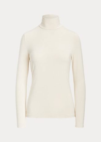 Cremefarbene Poloshirts aus Jersey für Damen von Ralph Lauren mit Rollkragen
