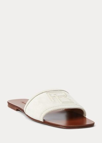 Cremefarbene Ralph Lauren Andela Sandalen aus Kalbswildleder für Damen
