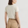 Cremefarbene Ralph Lauren Jersey-T-Shirts mit Perlen-Logo für Damen