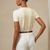 Cremefarbene Ralph Lauren Kurzarmpullover aus Kaschmirjersey für Damen