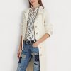 Cremefarbene Ralph Lauren Leinenmäntel mit Gürtel und Fischgrätenmuster für Damen