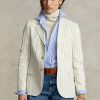 Cremefarbene Ralph Lauren Nadelstreifen-Blazer aus Baumwolle, Leinen und Wolle für Damen