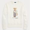 Cremefarbene Ralph Lauren Polo Bear Fleece-Sweatshirts mit Rundhalsausschnitt für Damen