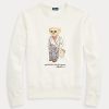 Cremefarbene Ralph Lauren Polo Bear Fleece-Sweatshirts mit Rundhalsausschnitt für Damen