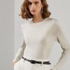 Cremefarbene Ralph Lauren Pullover aus Merinowolle mit Rundhalsausschnitt für Damen