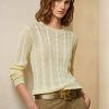 Cremefarbene Ralph Lauren-Strickpullover aus Seide mit Rundhalsausschnitt und Zopfmuster für Damen