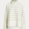 Cremefarbene Ralph Lauren Striped Performance Fleece Pullover für Damen