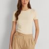 Cremefarbene Ralph Lauren T-Shirts aus Stretch-Baumwolle für Damen