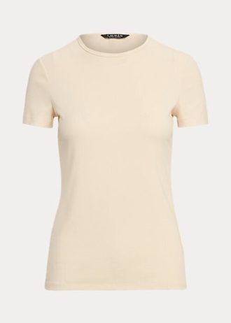 Cremefarbene Ralph Lauren T-Shirts aus Stretch-Baumwolle für Damen