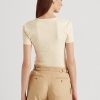 Cremefarbene Ralph Lauren T-Shirts aus Stretch-Baumwolle für Damen