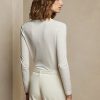 Cremefarbene Ralph Lauren Wollpullover mit langen Ärmeln und V-Ausschnitt für Damen