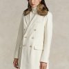 Cremefarbene Ralph Lauren Zweireihermäntel mit Kunstpelzkragen für Damen