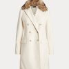 Cremefarbene Ralph Lauren Zweireihermäntel mit Kunstpelzkragen für Damen