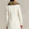 Cremefarbene Ralph Lauren Zweireihermäntel mit Kunstpelzkragen für Damen