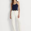 Cremefarbene, schmal zulaufende Hose aus Stretch-Cady für Damen von Ralph Lauren