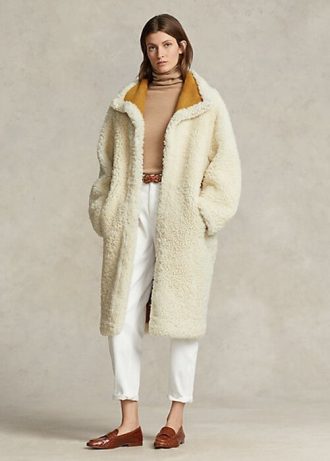 Cremefarbene, wendbare Oversize-Lammfellmäntel von Ralph Lauren für Damen