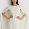 Cremefarbenes Cocktailkleid aus Georgette mit Cape-Muster von Ralph Lauren für Damen