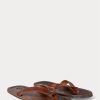 Dunkelbraune Ralph Lauren Leder-Flip-Flops für Herren